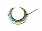 Victorian turquoise crescent moon brooch in gold