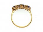 Antique 18kt yellow gold four stone sapphire and diamond ring