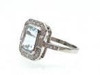 Art Deco style aquamarine and diamond cluster ring in platinum