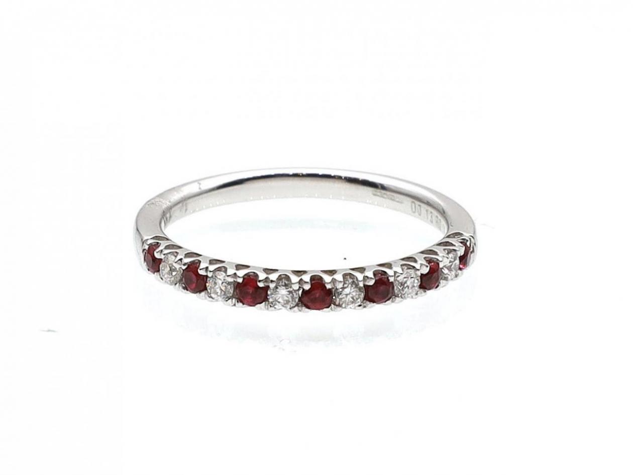 Ruby and diamond claw set half eternity in 18kt white gold