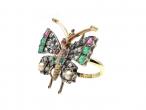 Antique ruby, pearl, emerald and diamond butterfly ring