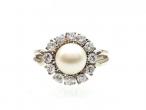 Vintage cultured pearl and diamond coronet cluster ring
