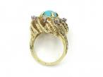 Turquoise and diamond fancy openwork cluster ring in gold