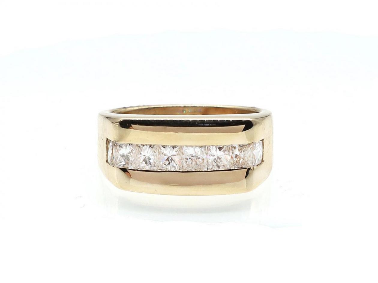 Vintage square brilliant cut diamond channel ring in gold