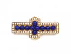 Victorian Lapis Lazuli, Seed Pearl & Diamond Cross Brooch