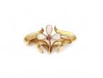 Art Nouveau ruby and opal flower brooch in 15kt yellow gold