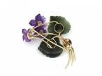 Vintage carved amethyst, nephrite and diamond bouquet brooch