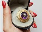 Antique French Pearl Diamond & Amethyst Circular Brooch
