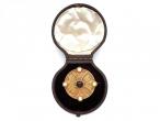 Etruscan Revival Garnet & Pearl Locket Brooch in Yellow Gold