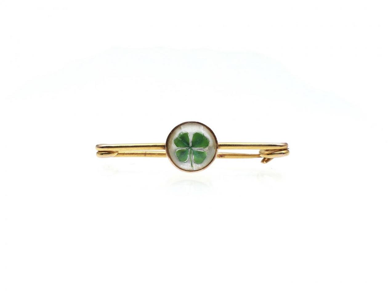10kt yellow gold Essex crystal four leaf clover bar brooch
