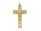 Antique large engraved hollow cross pendant in yellow gold