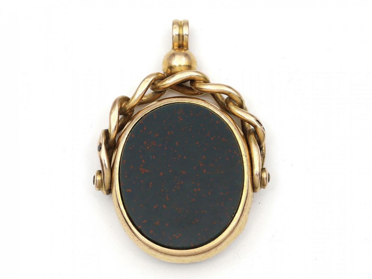 15kt yellow gold bloodstone and carnelian fob