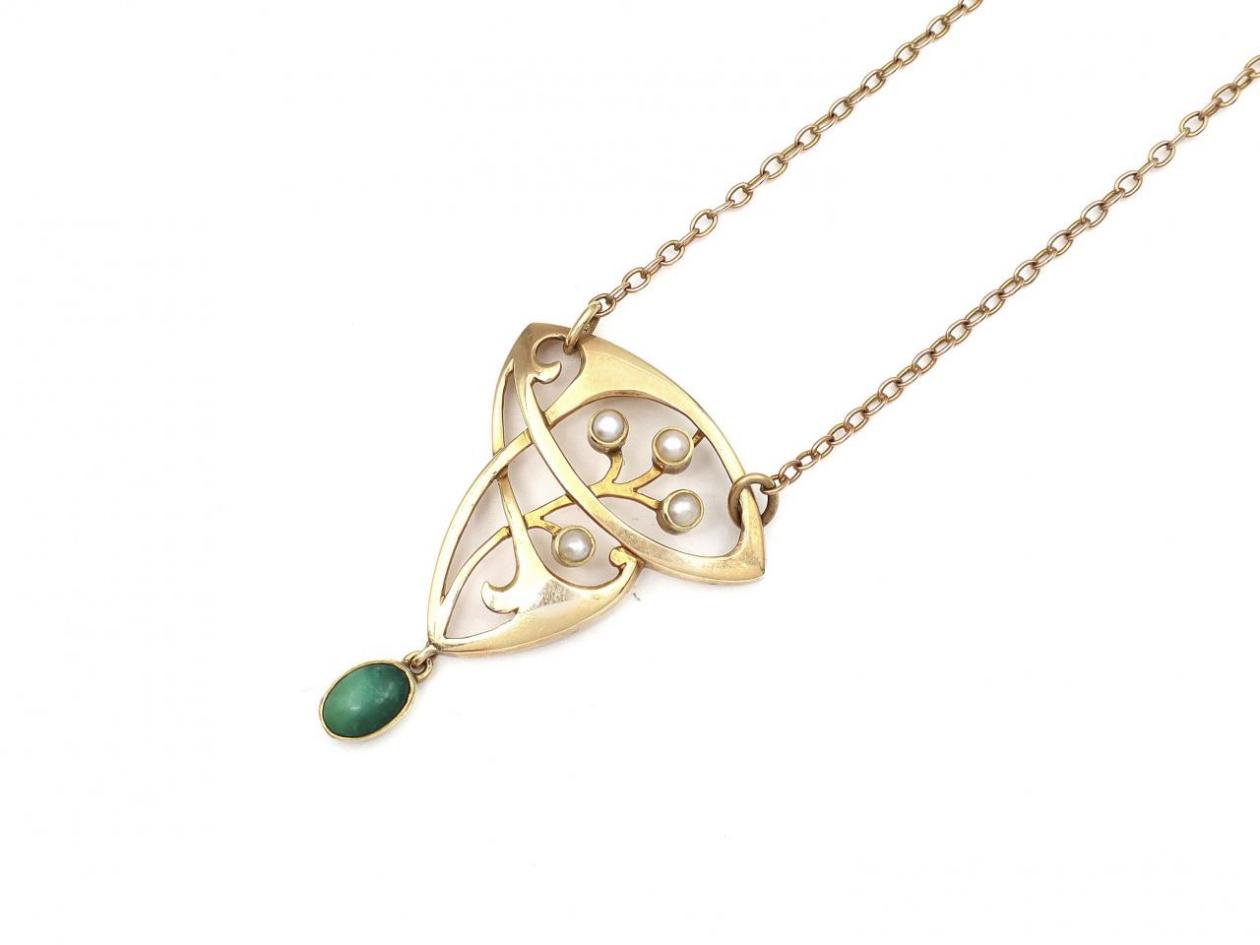 Murrle Bennett 15kt yellow gold pearl and turquoise necklace