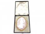 Antique shell cameo depicting Greek Goddess Hera in gold