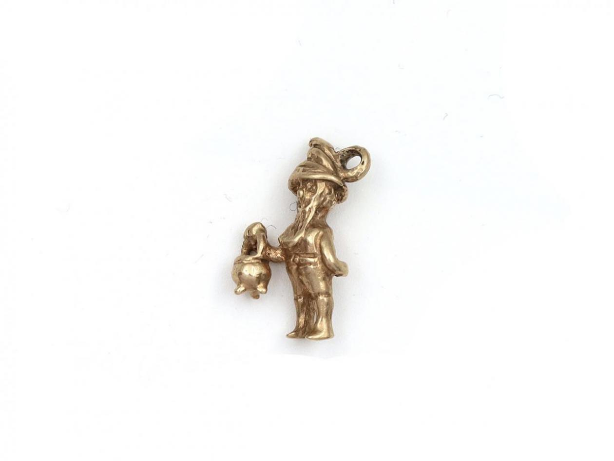 Irish 9kt yellow gold Leprechaun with a pot of gold charm