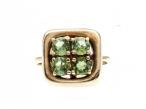 Vintage peridot square cluster ring in 9kt yellow gold