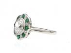 Art Deco style oval brilliant cut diamond and emerald target ring