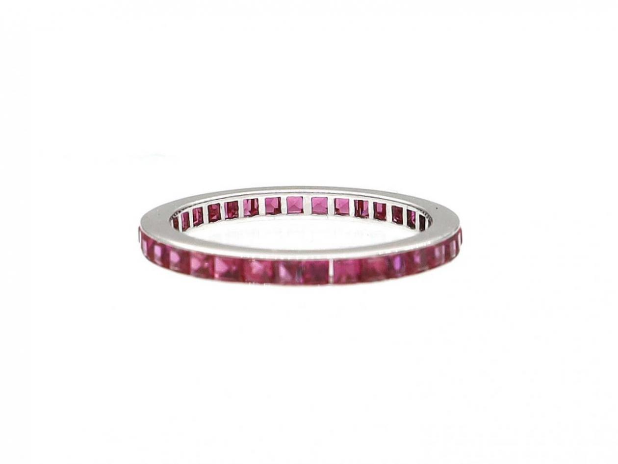 Vintage step cut ruby full eternity ring in platinum