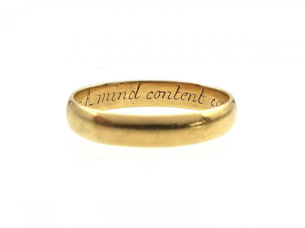 18th century posy ring 'A mind content cannot repent' in gold