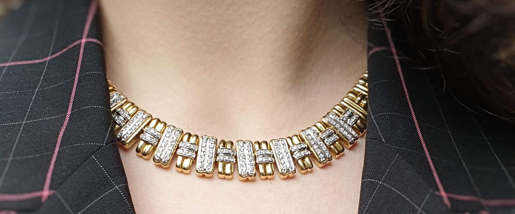 Retro Vintage Gold and Diamond Necklace by Courtville