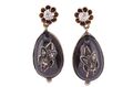 Victorian Garnet Cabochon Drop Earrings with Fly Motif