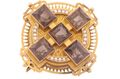 VICTORIAN CELTIC REVIVAL SMOKY QUARTZ AND SEED PEARL CROSS BROOCH, CIRCA 1880