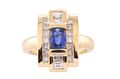 18K YELLOW GOLD SAPPHIRE AND DIAMOND RING