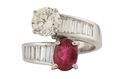 18kt White Gold Diamond and Rubellite Crossover Ring