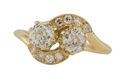 18kt Yellow Gold Old Mine Cut Diamond Two Stone Twist Ring
