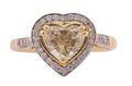 Modernist, heart shape fancy light yellow diamond cluster ring