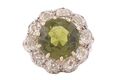 Edwardian Peridot and Old European Cut Diamond Cluster Dress Ring