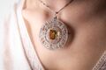 ANTIQUE CITRINE AND DIAMOND CIRCULAR NECKLACE BROOCH