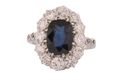 Edwardian Platinum Oval Sapphire & Diamond Cluster Ring