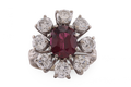 White Gold Ruby and Diamond Starburst Cluster Ring