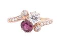 EDWARDIAN RUBY AND DIAMOND TOI ET MOI RING, CIRCA 1905