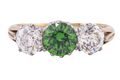 DEMANTOID GARNET AND DIAMOND THREE STONE RING