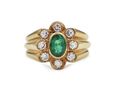Retro Emerald & Diamond Chunky Floral Cluster Ring in Gold