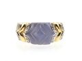 Retro carved chalcedony and diamond ring in 18kt yellow gold