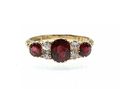 Victorian ruby and diamond three stone carved ring in gold