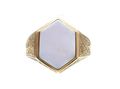 Antique hexagonal sardonyx signet ring in yellow gold