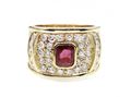 1980s Ruby & Diamond Broad Cocktail Ring in 18kt Yellow Gold