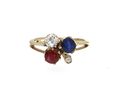 Antique Trefoil Diamond, Ruby & Sapphire Cluster Ring