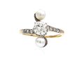 French Belle Époque Diamond & Pearl Vertical Three Stone Ring