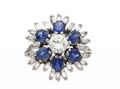 Vintage diamond and sapphire flower cluster ring in platinum