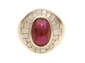 Retro Ruby Cabochon & Diamond Star Signet in 18kt Yellow Gold
