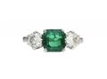 Colombian Emerald & Diamond Three Stone Ring in Platinum