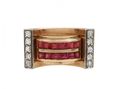 Retro Synthetic Ruby & Diamond Tank Ring in 18kt Gold