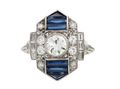 Art Deco Diamond & Sapphire Hexagonal Plaque Ring in Platinum