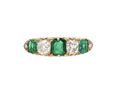 Victorian Emerald & Diamond Five Stone Carved Ring in 18kt Yellow Gold