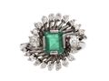 Modern Emerald & Diamond Flaring Fancy Cluster Ring